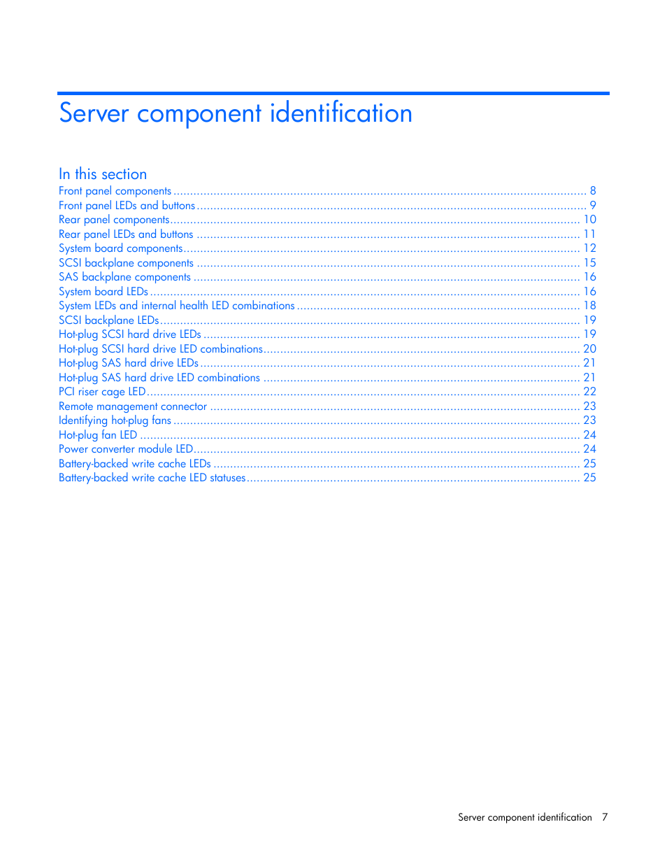 Server component identification | HP DL385 User Manual | Page 7 / 124