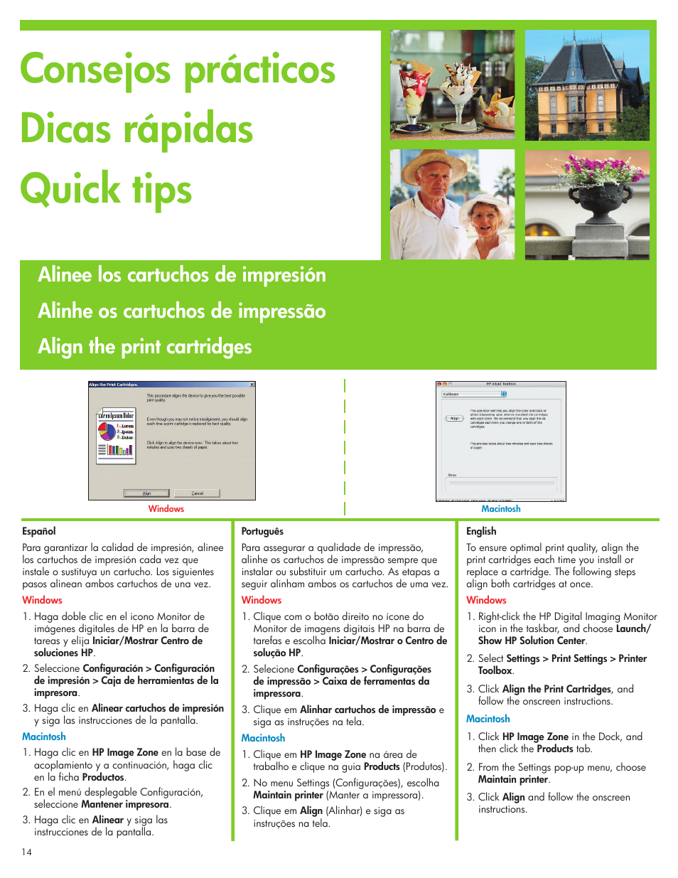 Consejos prácticos dicas rápidas quick tips | HP 7830 User Manual | Page 14 / 16