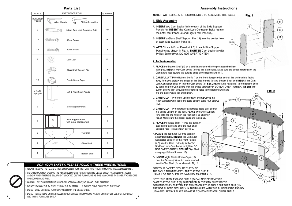 Assembly instructions, Parts list | HP TS5220 User Manual | Page 2 / 2