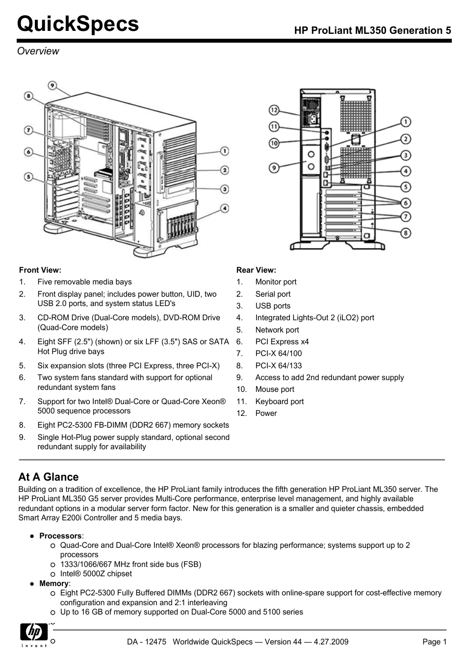 HP ML350 User Manual | 47 pages