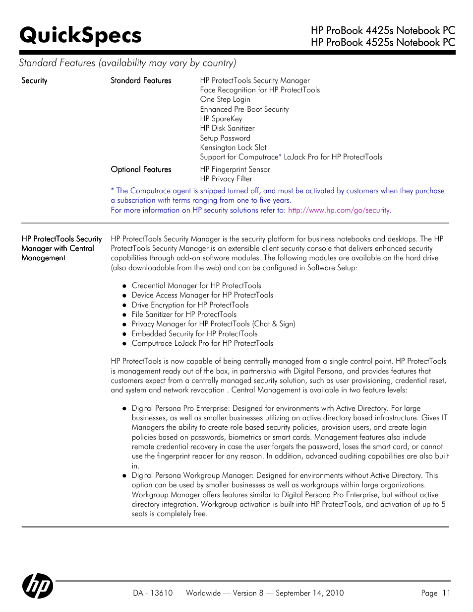 Quickspecs | HP VC133 User Manual | Page 11 / 38