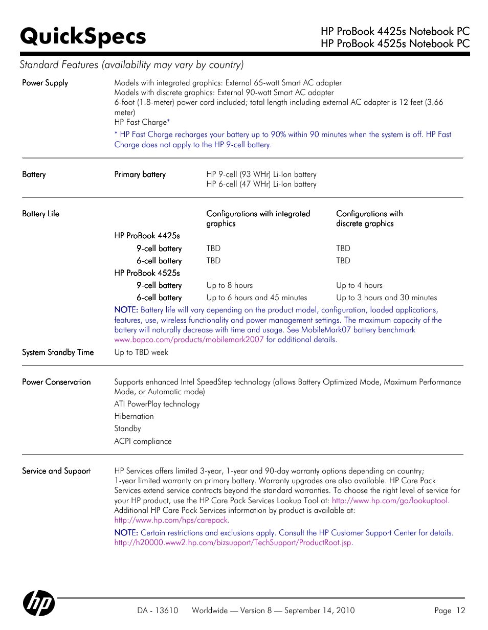 Quickspecs | HP VC133 User Manual | Page 12 / 38