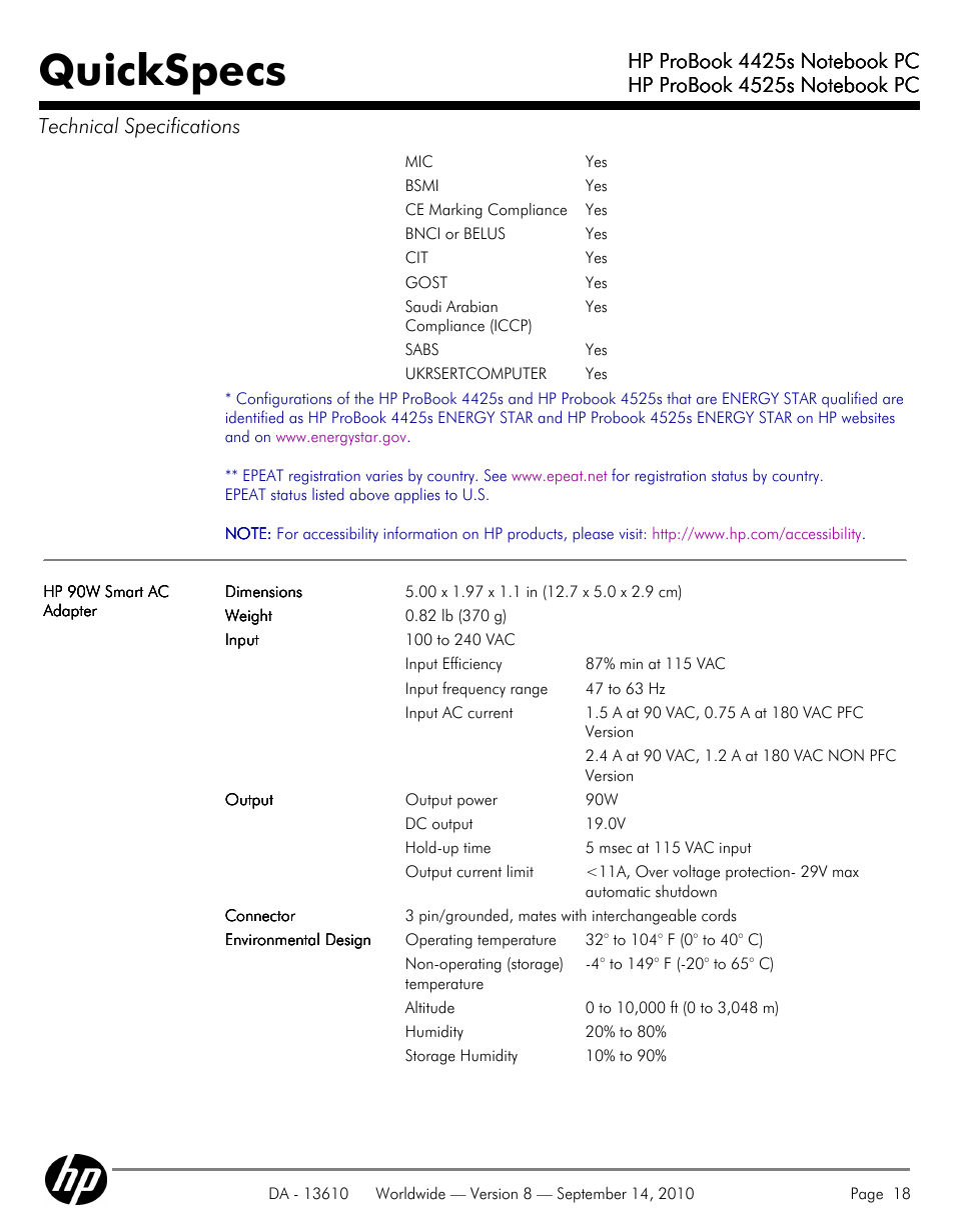 Quickspecs | HP VC133 User Manual | Page 18 / 38