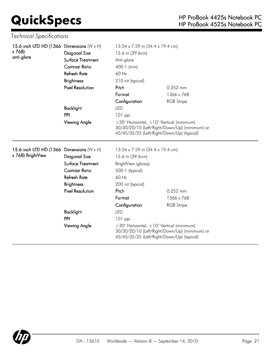 Quickspecs | HP VC133 User Manual | Page 21 / 38