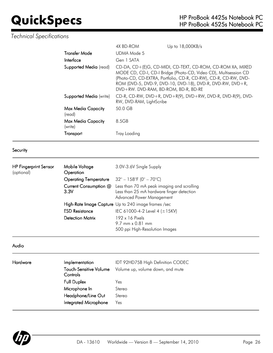 Quickspecs | HP VC133 User Manual | Page 26 / 38
