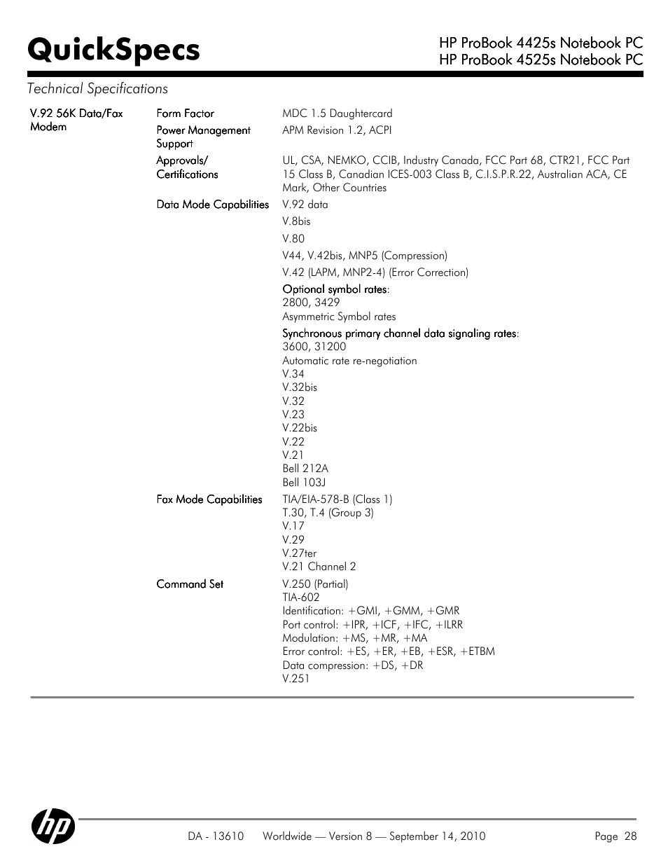 Quickspecs | HP VC133 User Manual | Page 28 / 38