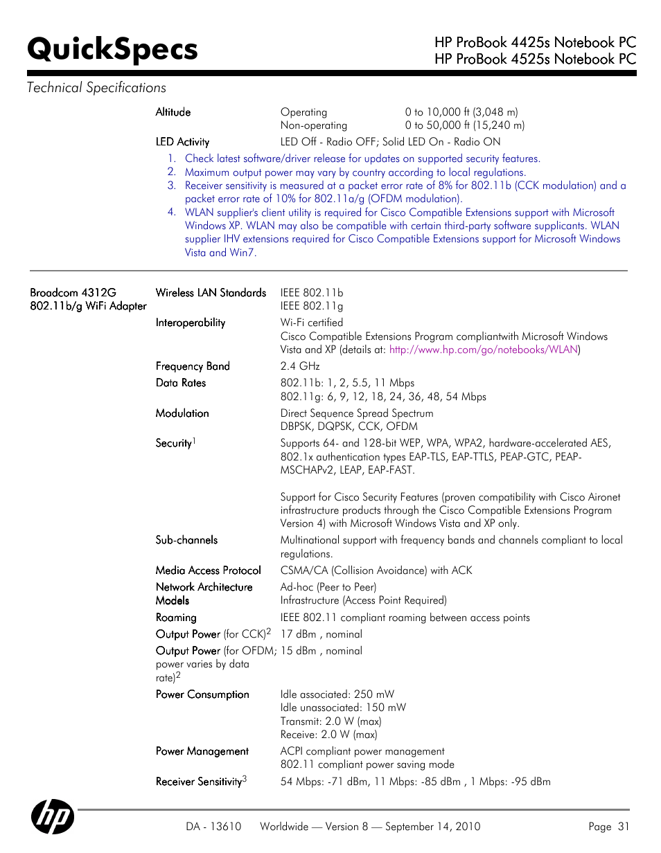 Quickspecs | HP VC133 User Manual | Page 31 / 38