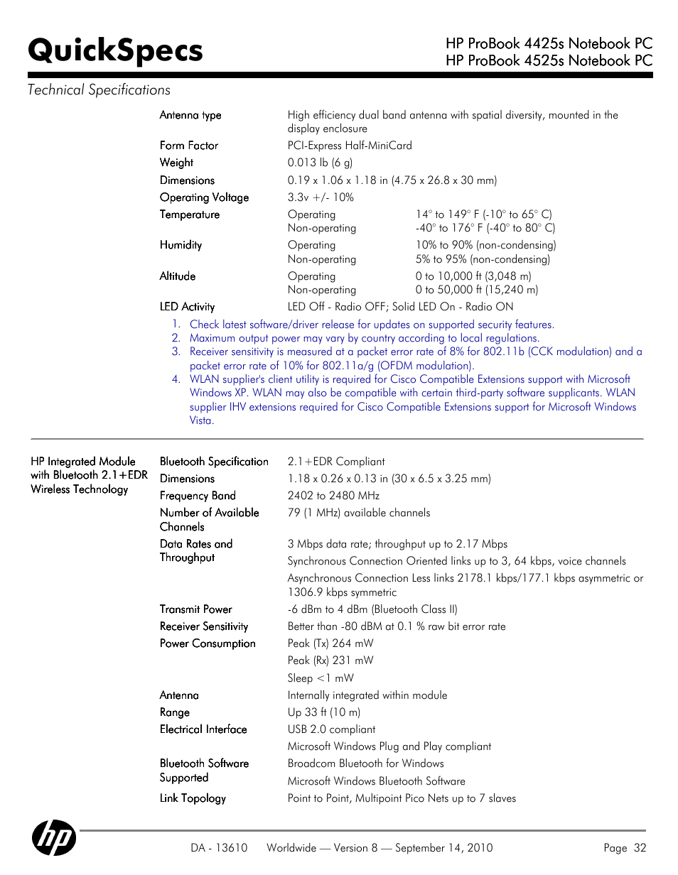 Quickspecs | HP VC133 User Manual | Page 32 / 38