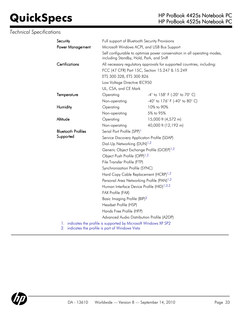 Quickspecs | HP VC133 User Manual | Page 33 / 38