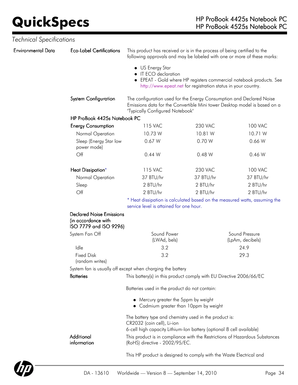 Quickspecs | HP VC133 User Manual | Page 34 / 38