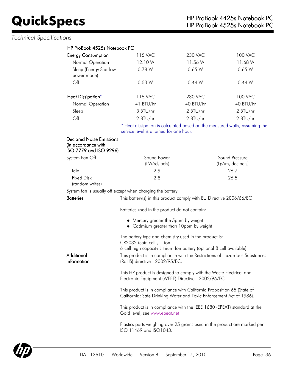 Quickspecs | HP VC133 User Manual | Page 36 / 38
