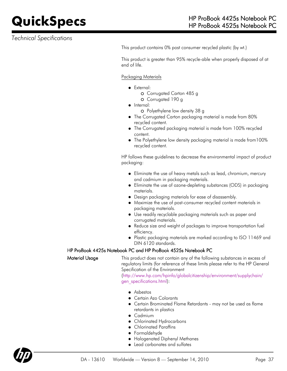 Quickspecs | HP VC133 User Manual | Page 37 / 38