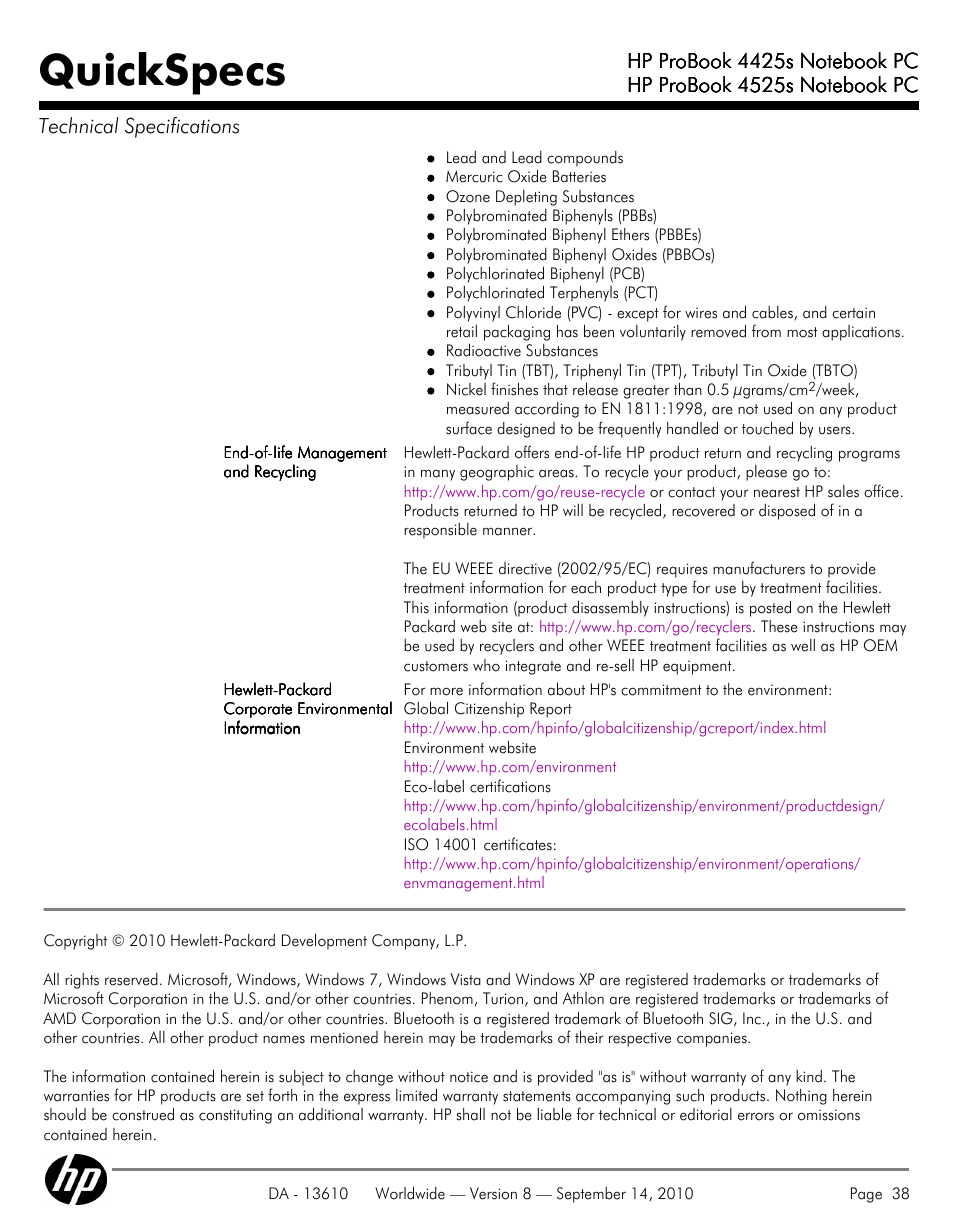 Quickspecs | HP VC133 User Manual | Page 38 / 38