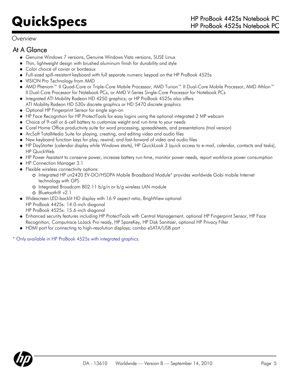 Quickspecs | HP VC133 User Manual | Page 5 / 38