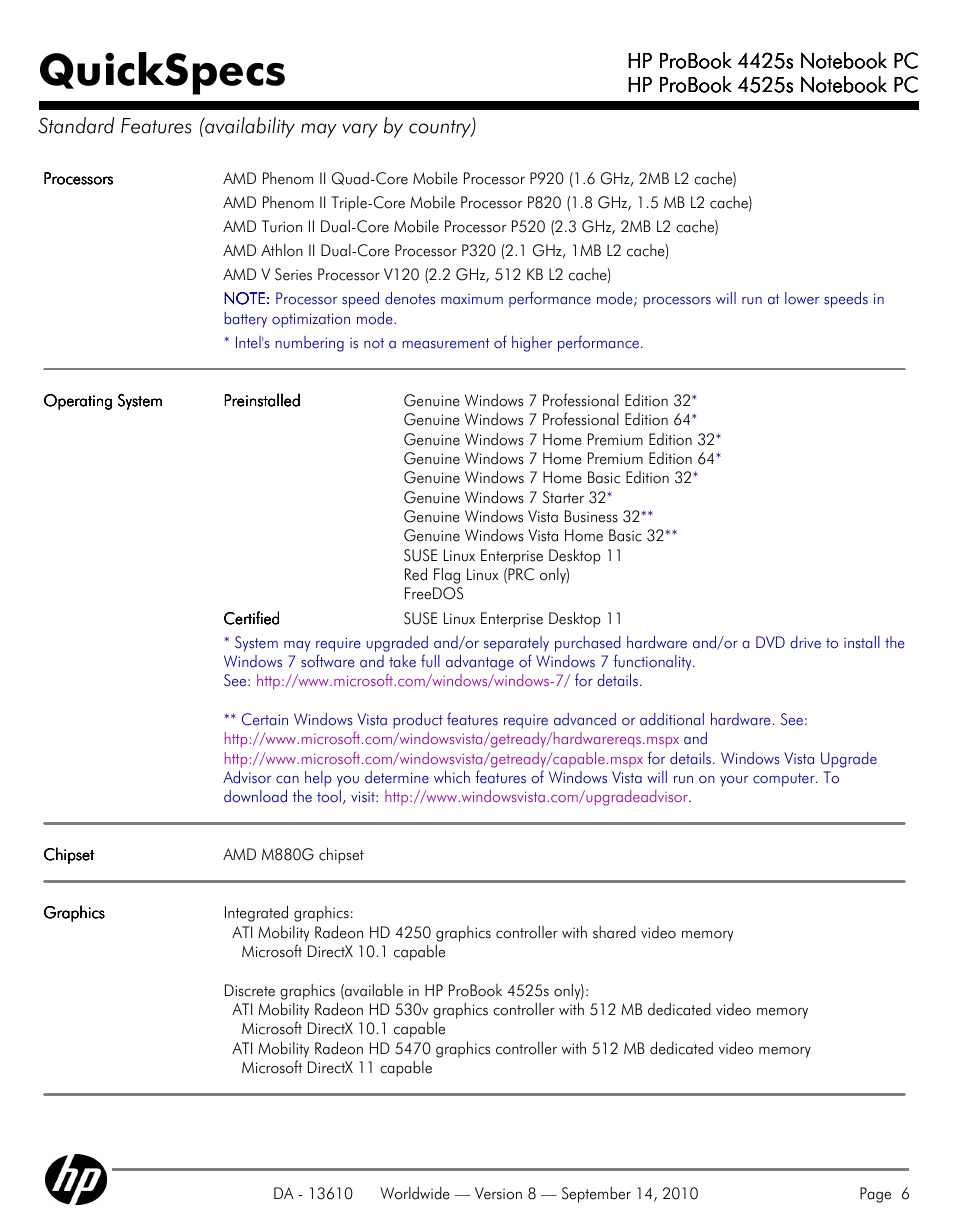 Quickspecs | HP VC133 User Manual | Page 6 / 38