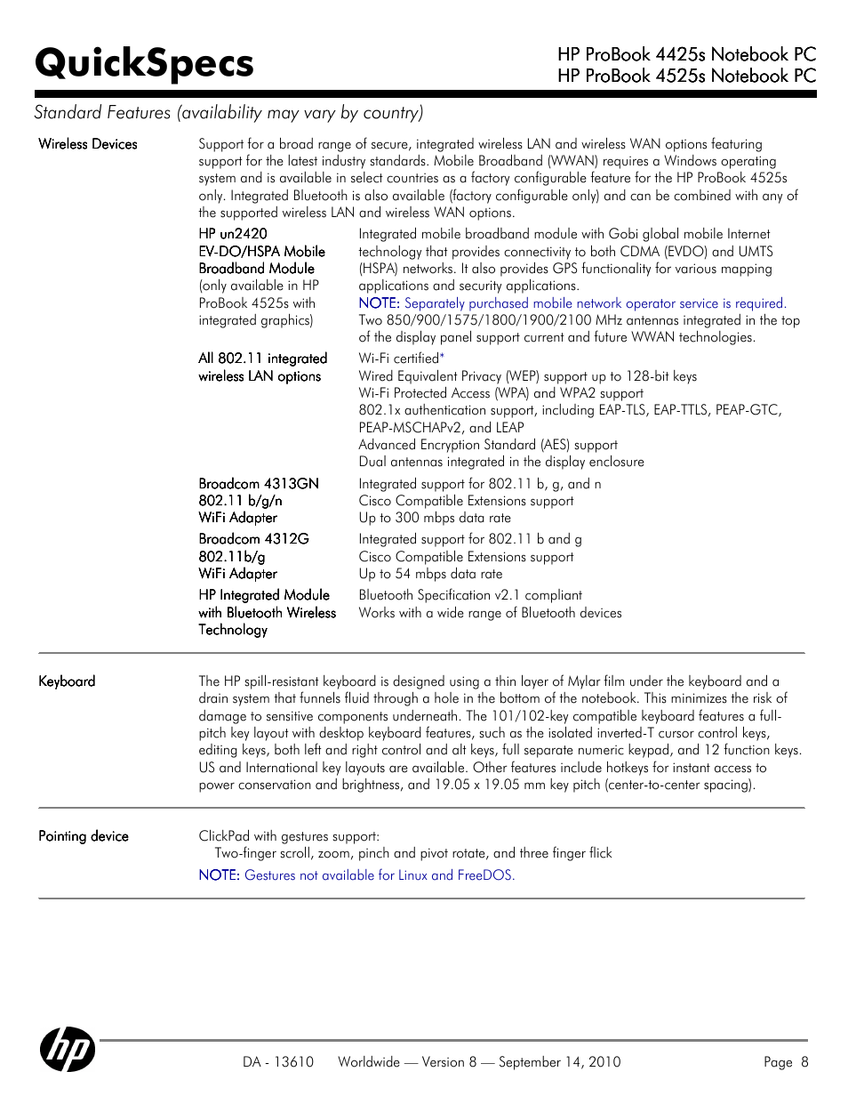 Quickspecs | HP VC133 User Manual | Page 8 / 38