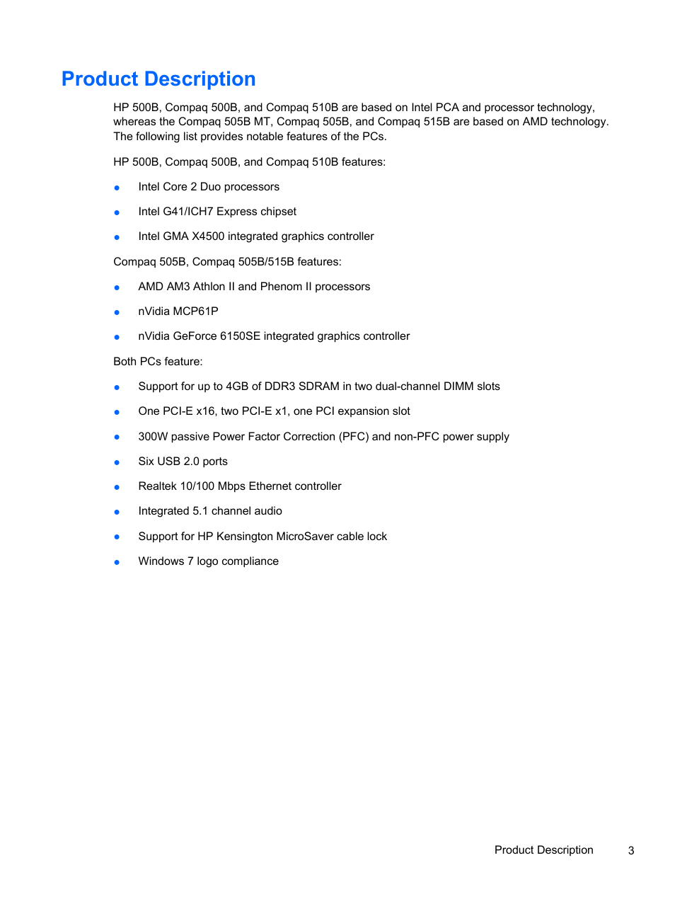 Product description | HP 500B User Manual | Page 11 / 113