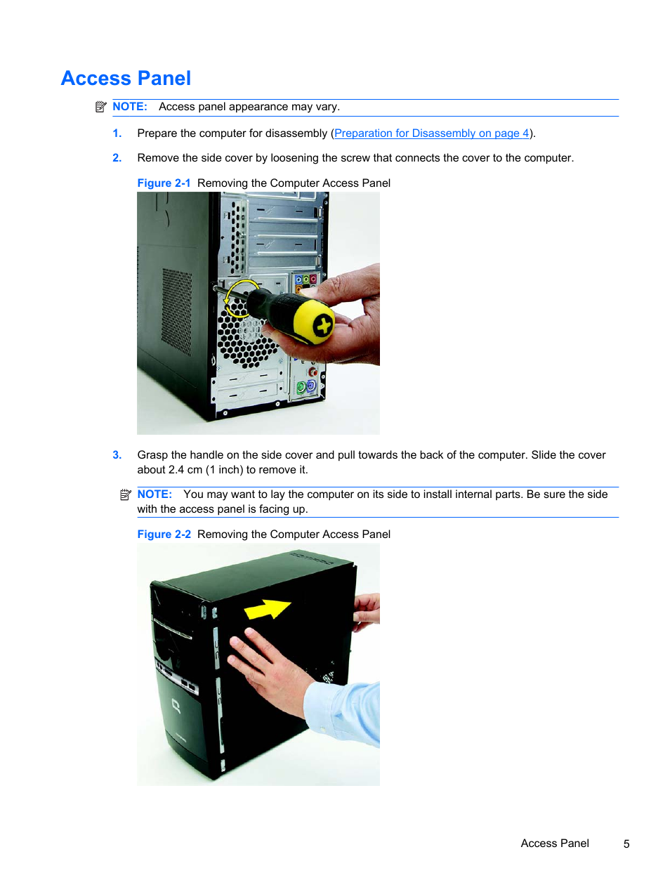 Access panel | HP 500B User Manual | Page 13 / 113