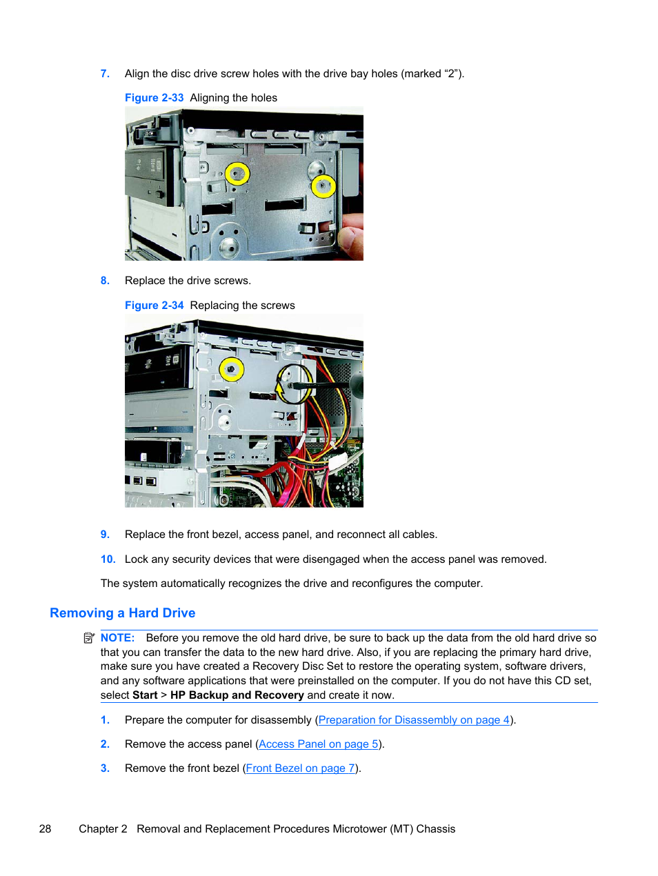 Removing a hard drive | HP 500B User Manual | Page 36 / 113