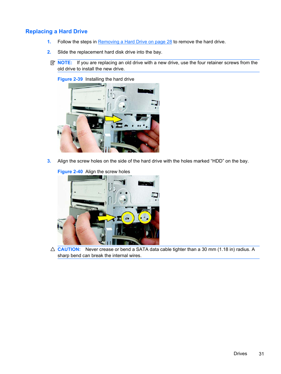 Replacing a hard drive | HP 500B User Manual | Page 39 / 113