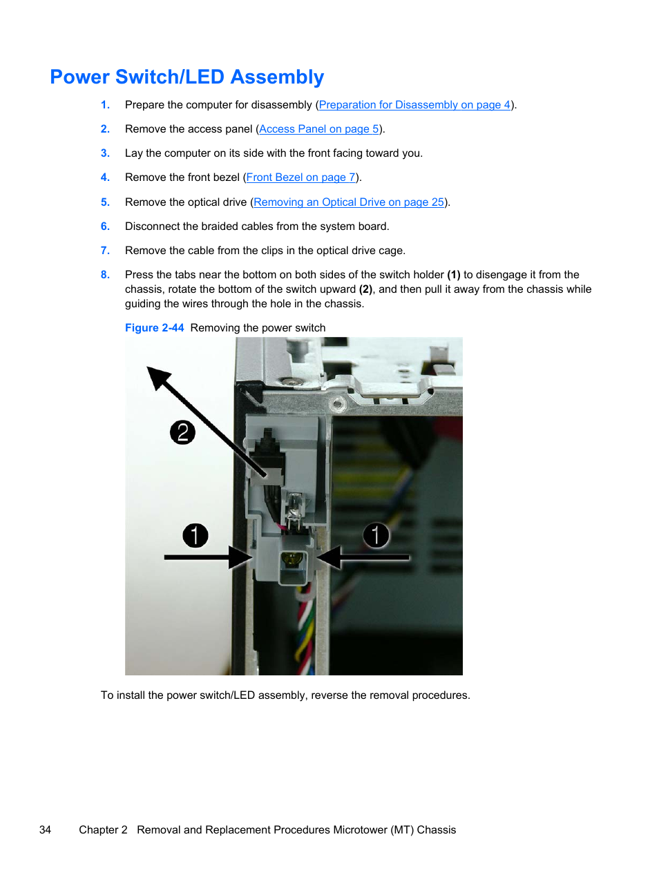 Power switch/led assembly | HP 500B User Manual | Page 42 / 113