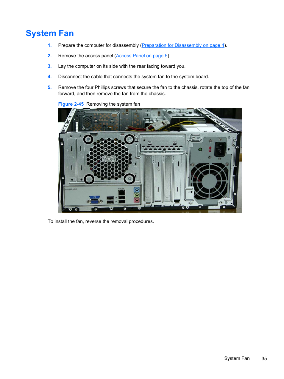 System fan | HP 500B User Manual | Page 43 / 113