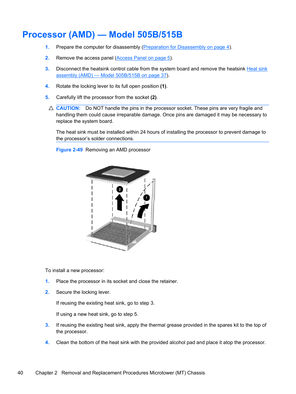 Processor (amd) — model 505b/515b | HP 500B User Manual | Page 48 / 113