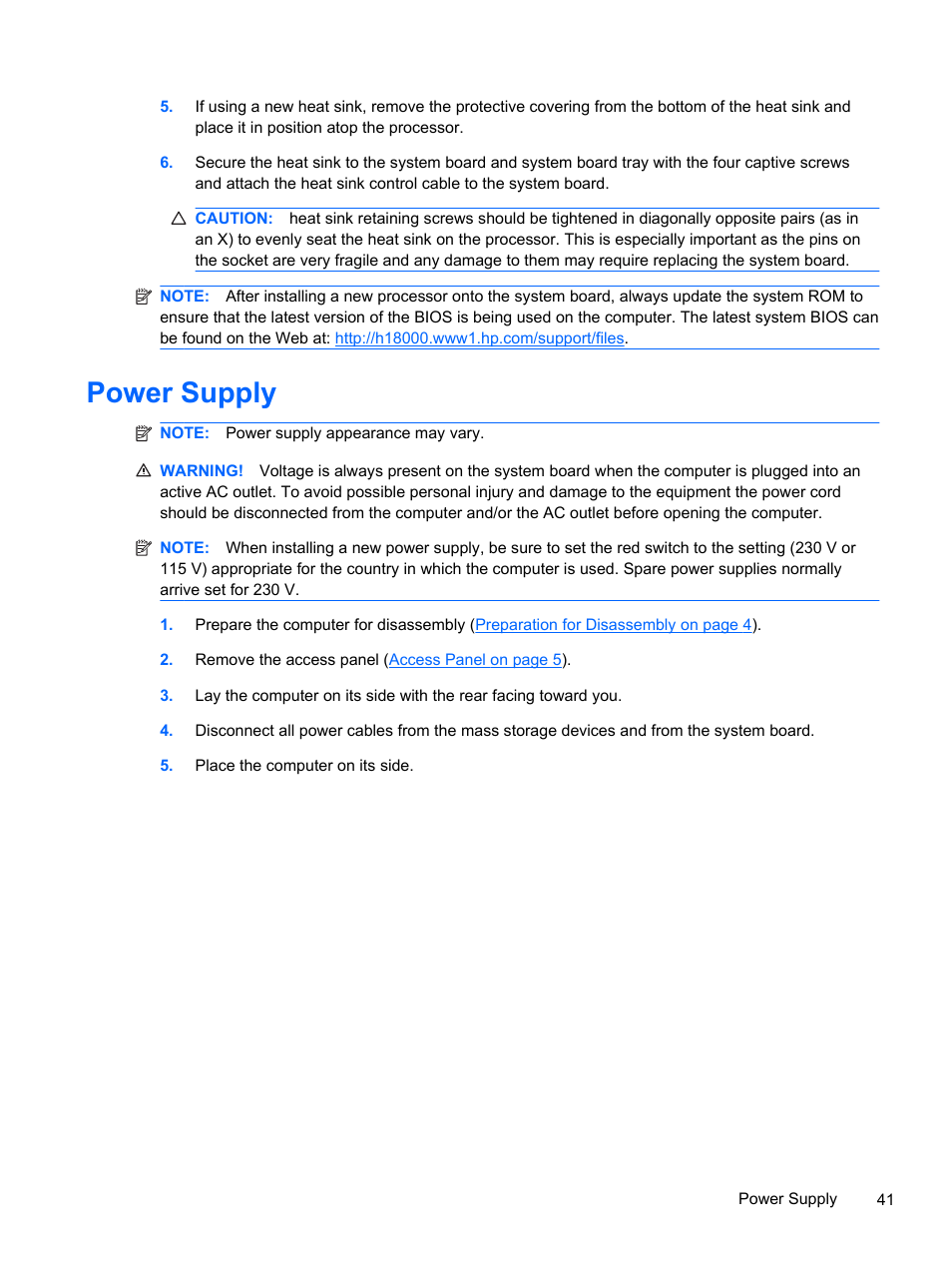 Power supply | HP 500B User Manual | Page 49 / 113