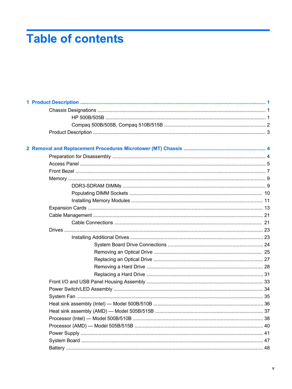 HP 500B User Manual | Page 5 / 113