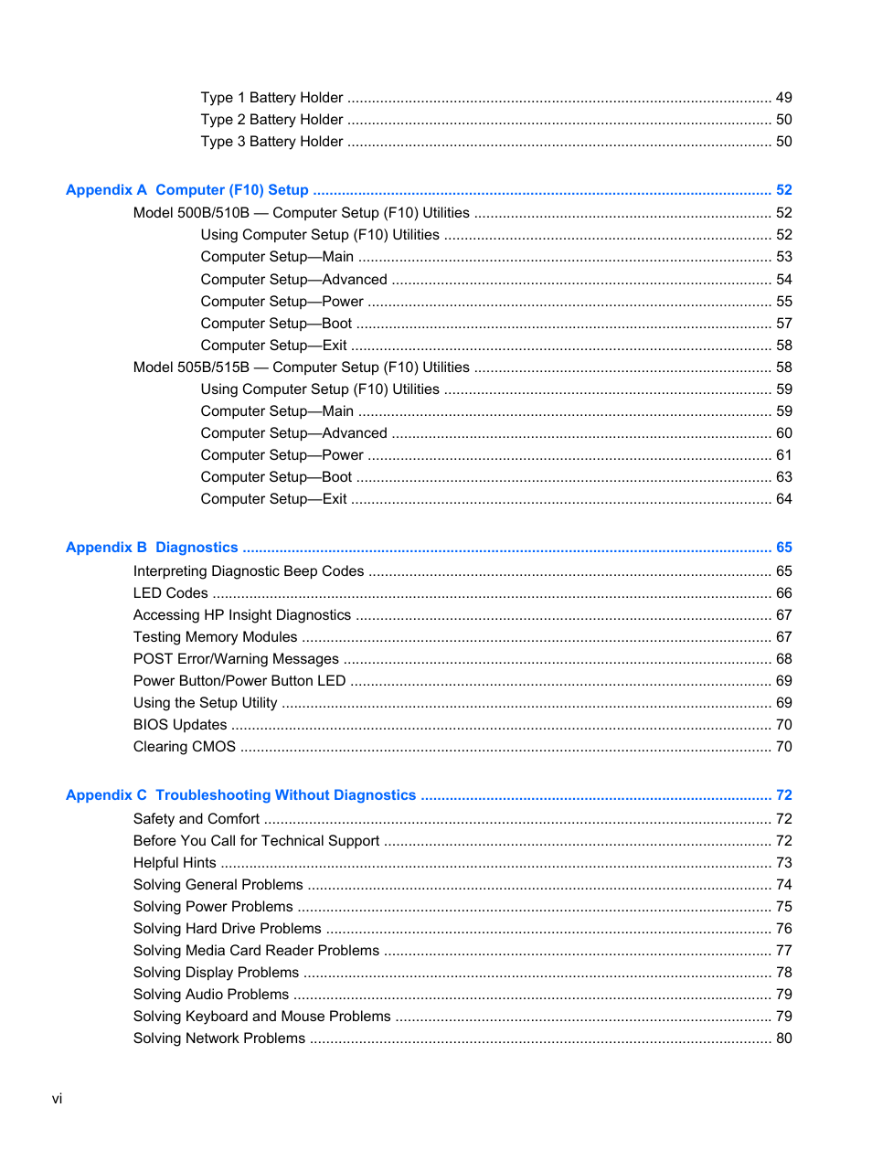 HP 500B User Manual | Page 6 / 113