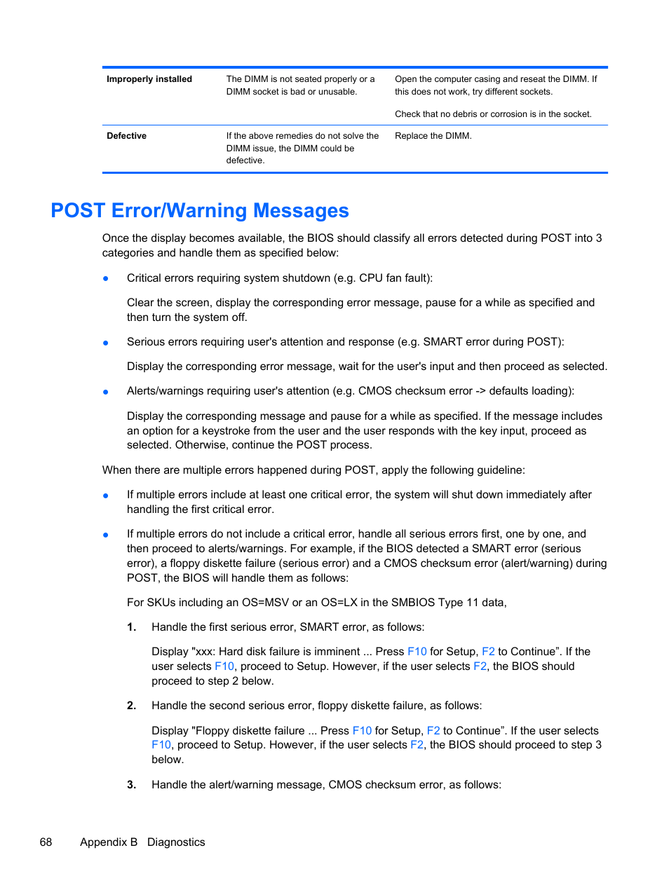 Post error/warning messages | HP 500B User Manual | Page 76 / 113