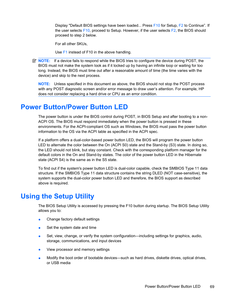 Power button/power button led, Using the setup utility | HP 500B User Manual | Page 77 / 113