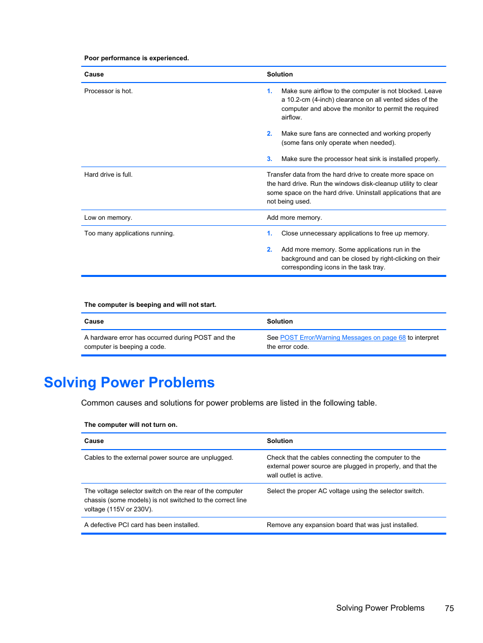 Solving power problems | HP 500B User Manual | Page 83 / 113