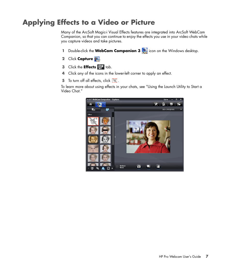 Applying effects to a video or picture | HP 575739-001 User Manual | Page 11 / 16