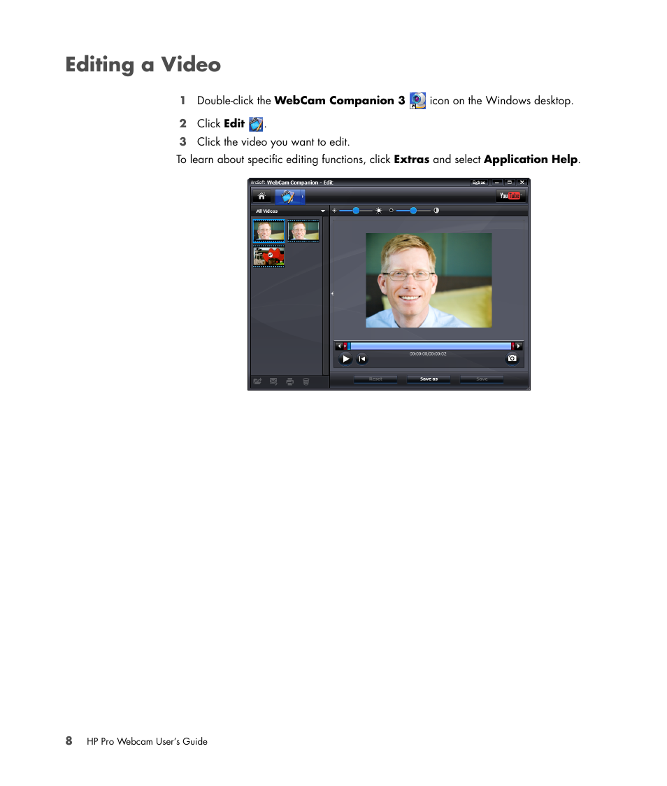 Editing a video | HP 575739-001 User Manual | Page 12 / 16