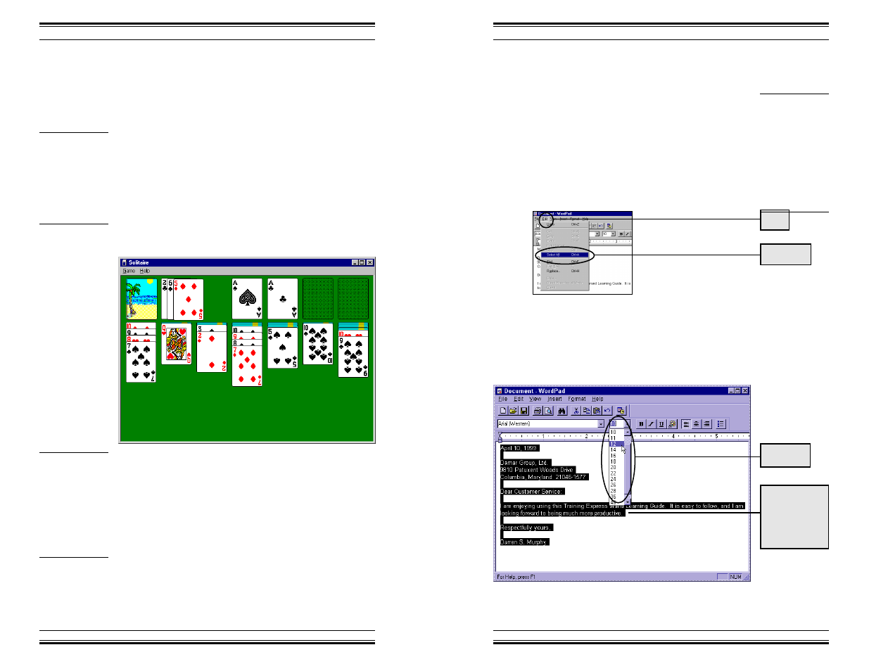 Exiting solitaire, Changing the text size | HP Windows 98 Training express User Manual | Page 12 / 28