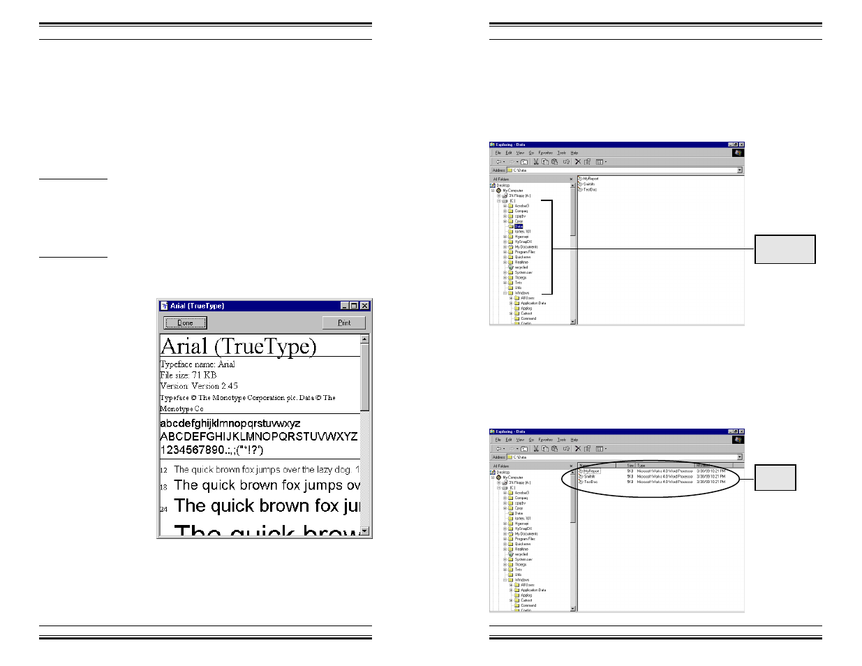 Starting explorer, Viewing folder contents, Font control | HP Windows 98 Training express User Manual | Page 19 / 28