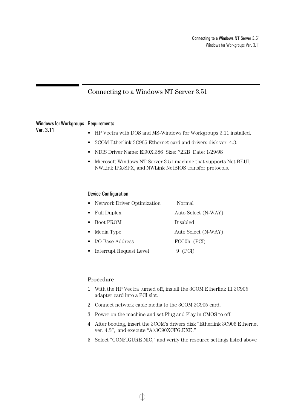 Connecting to a windows nt server 3.51 | HP 3C905-TX User Manual | Page 15 / 42