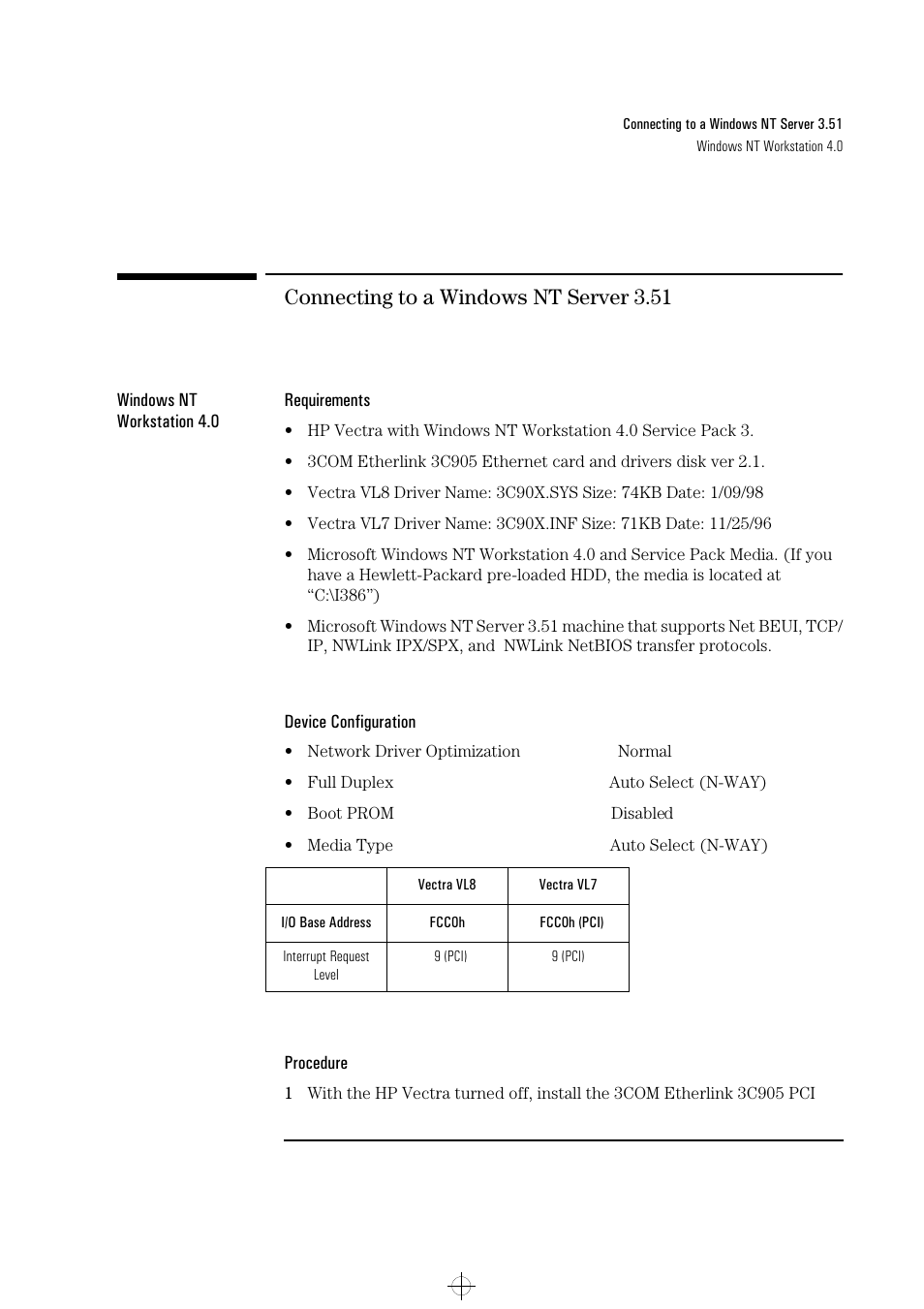 Connecting to a windows nt server 3.51 | HP 3C905-TX User Manual | Page 24 / 42