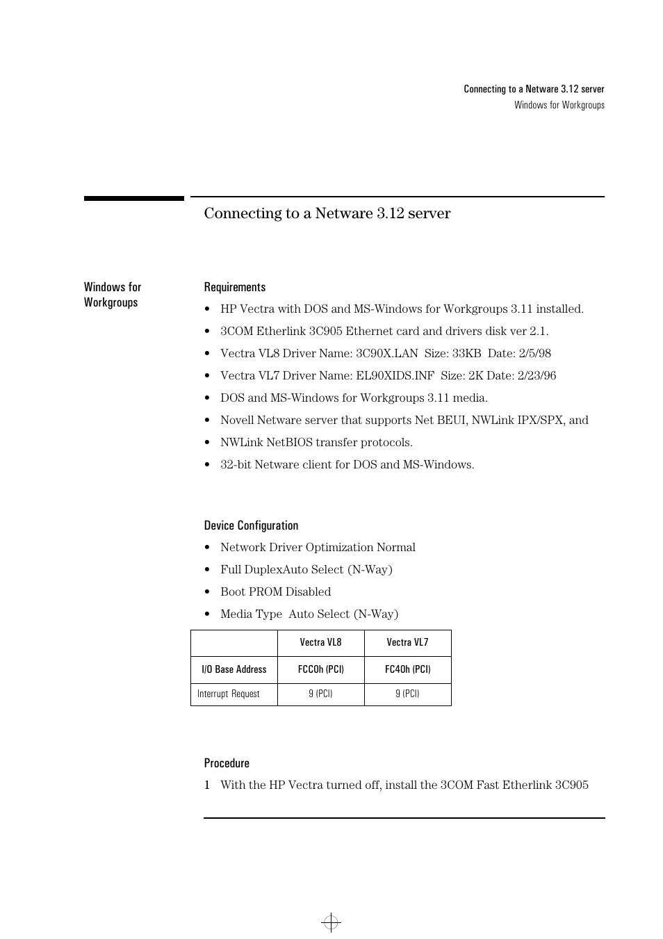 Connecting to a netware 3.12 server | HP 3C905-TX User Manual | Page 3 / 42