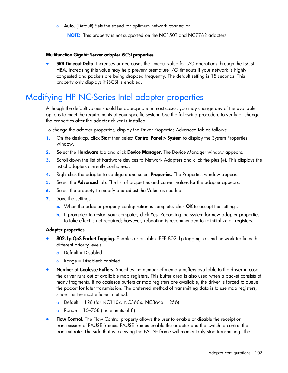 Modifying hp nc-series intel adapter properties | HP 441877-00B User Manual | Page 103 / 176