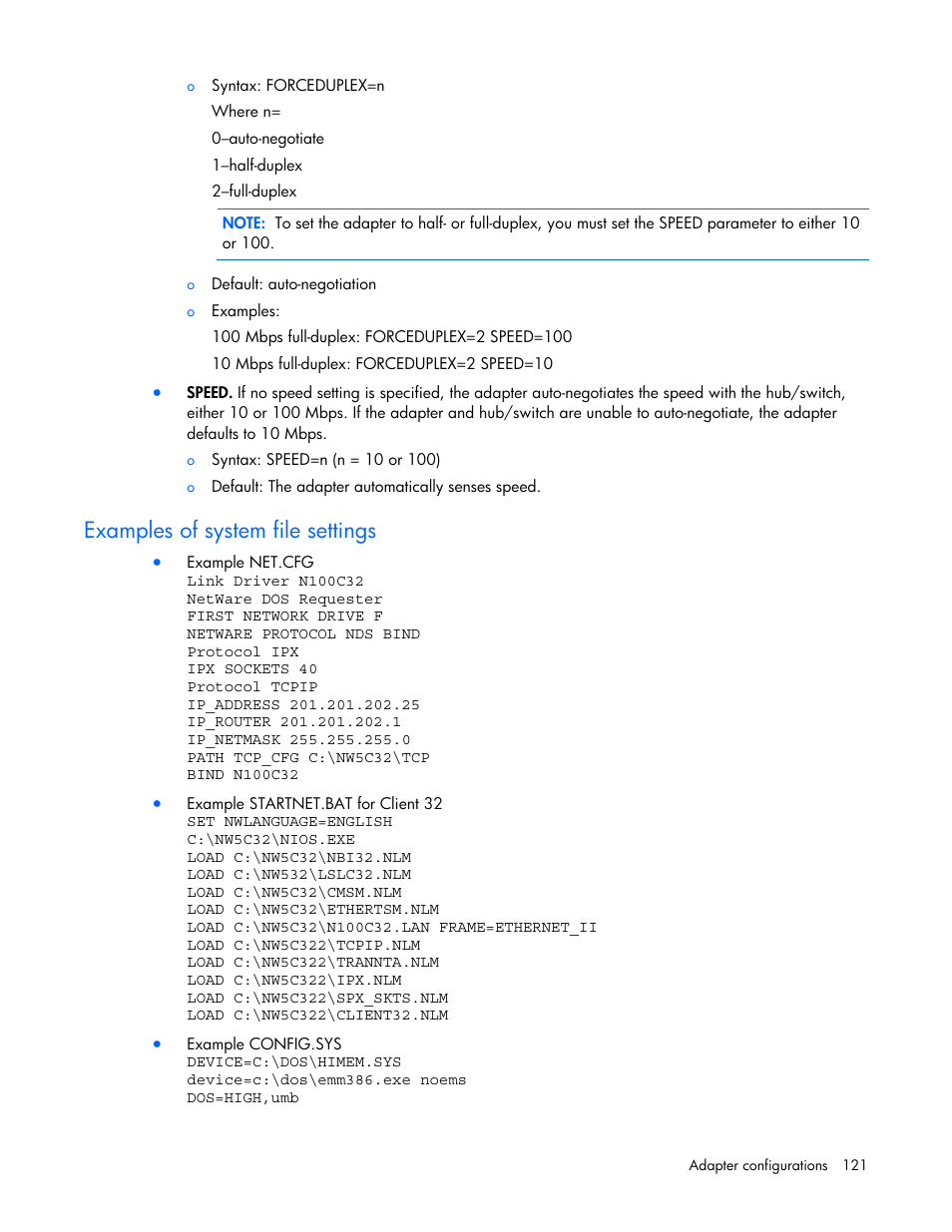 Examples of system file settings | HP 441877-00B User Manual | Page 121 / 176