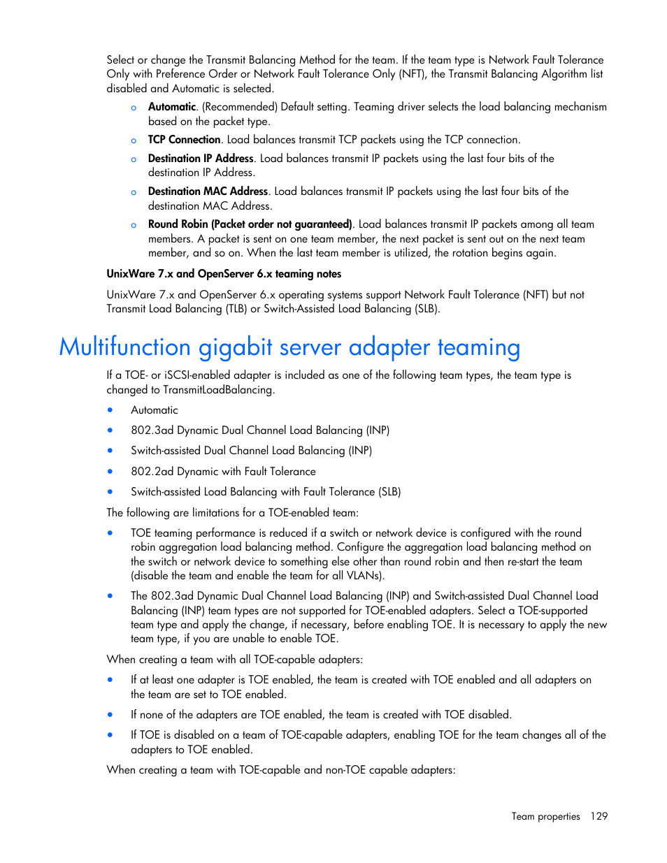 Multifunction gigabit server adapter teaming | HP 441877-00B User Manual | Page 129 / 176