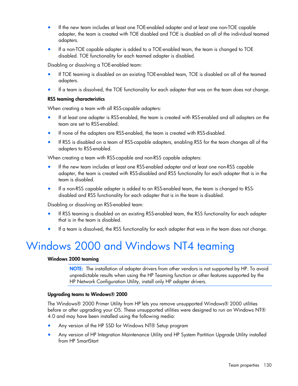 Windows 2000 and windows nt4 teaming | HP 441877-00B User Manual | Page 130 / 176