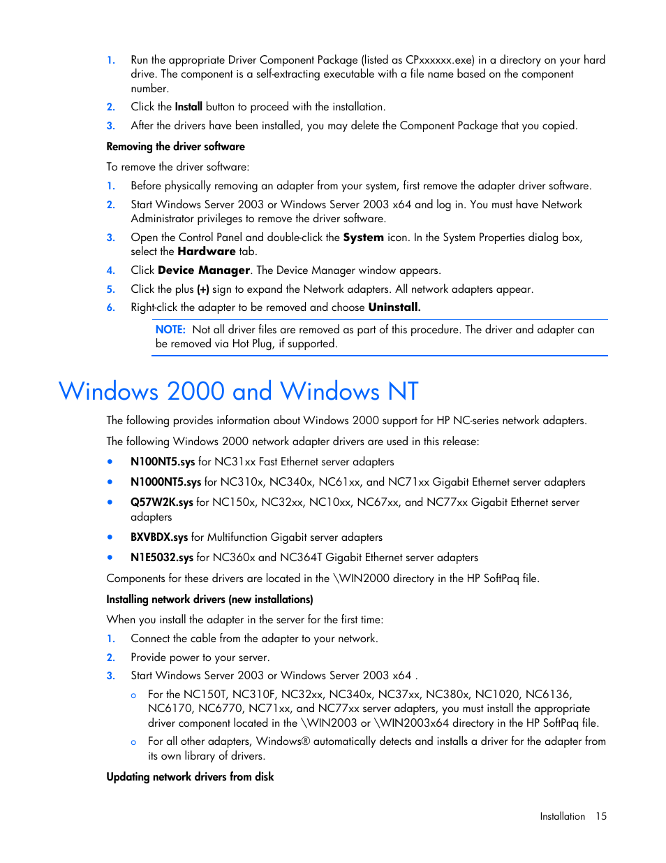 Windows 2000 and windows nt, Notes | HP 441877-00B User Manual | Page 15 / 176