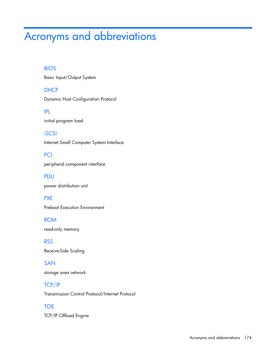 Acronyms and abbreviations | HP 441877-00B User Manual | Page 174 / 176