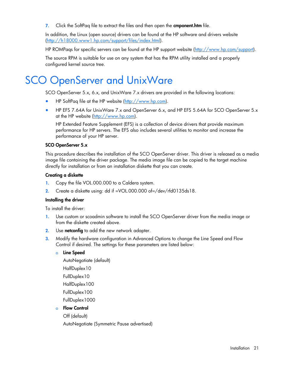 Sco openserver and unixware | HP 441877-00B User Manual | Page 21 / 176