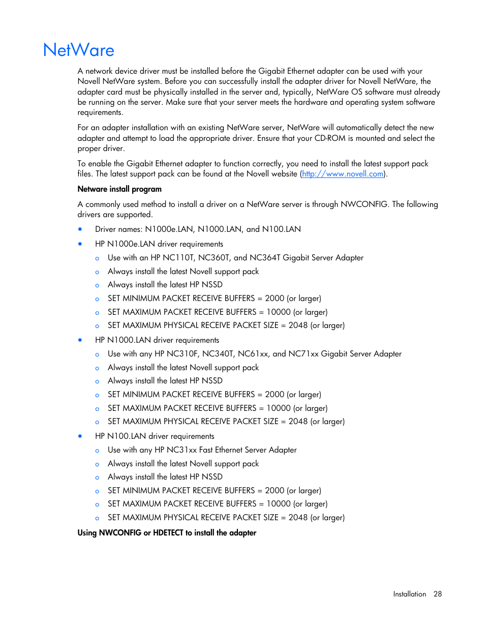 Netware | HP 441877-00B User Manual | Page 28 / 176