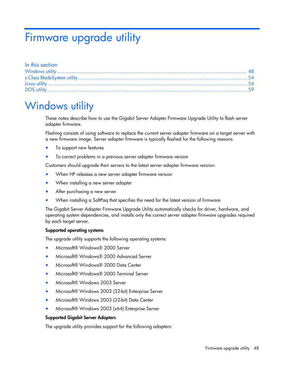 Firmware upgrade utility, Windows utility | HP 441877-00B User Manual | Page 48 / 176