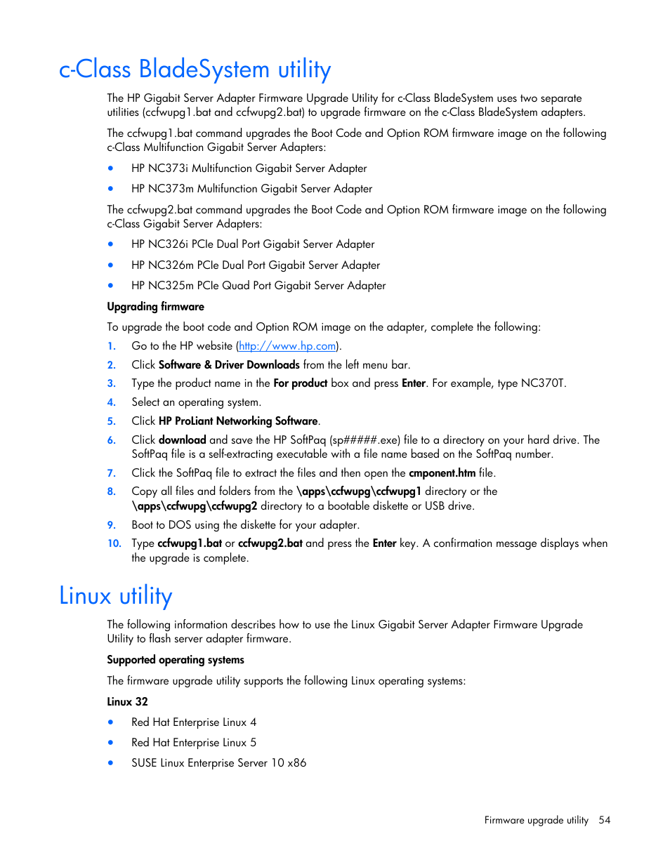 C-class bladesystem utility, Linux utility, 54 linux utility | HP 441877-00B User Manual | Page 54 / 176